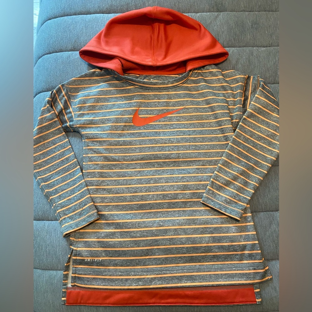 Nike Kids Striped Gray and Orange Hoodie